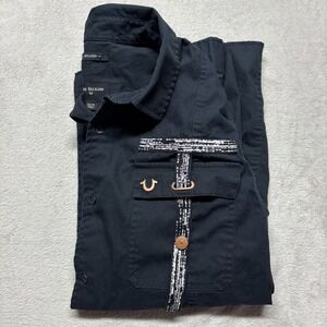 True Religion Shirt Mens XL Black Relaxed Strapped LS Button Down Workwear‎